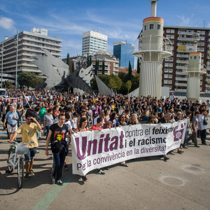 Bündnisdemonstration gegen den jährlichen Neonazi-Aufmarsch am 2.10 in Barcelona