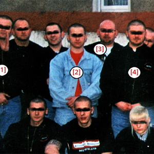 »Blood & Honour« Gruppentreffen 1997 bei Leipzig. [1] Alexander Heinig, [2] Michael L., [3] Markus Frntic und [4] Jörg A.