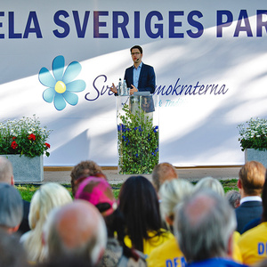 Jimmie Åkesson, Chef der „Sverigedemokraterna“ bei einer Wahlveranstaltung