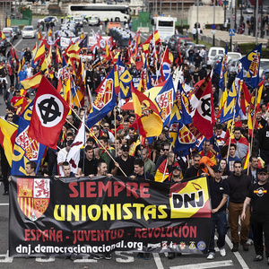 Alt- und Neofranquisten bei ihrer alljährlichen Kundgebung am 12. Oktober 2013 auf dem Berg Montjuic in Barcelona.