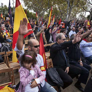 Alt- und Neofranquisten bei ihrer alljährlichen Kundgebung am 12. Oktober 2013 auf dem Berg Montjuic in Barcelona.