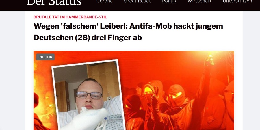 Zeitungsbericht behauptet fälschlicherweise, dass Antifas Finger mit einer Machete abgehackt hätten.