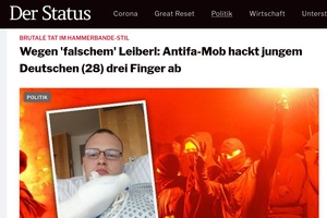 Zeitungsbericht behauptet fälschlicherweise, dass Antifas Finger mit einer Machete abgehackt hätten.